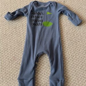 Golf onsie Cozy Blue Kids Footie with Green Accents